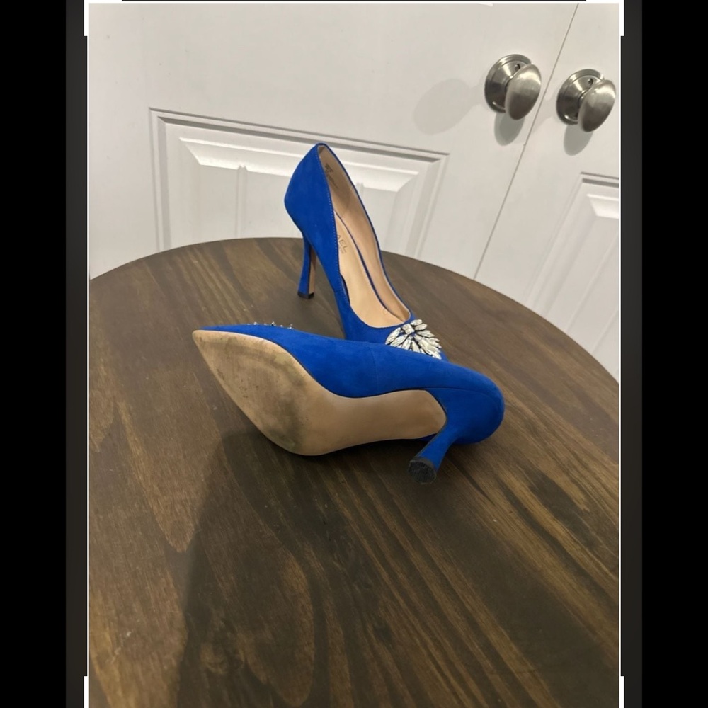 Cobalt Blue Pointed-Toe, Crystal Embellished Heels, Size 10 - Picture 7 of 10